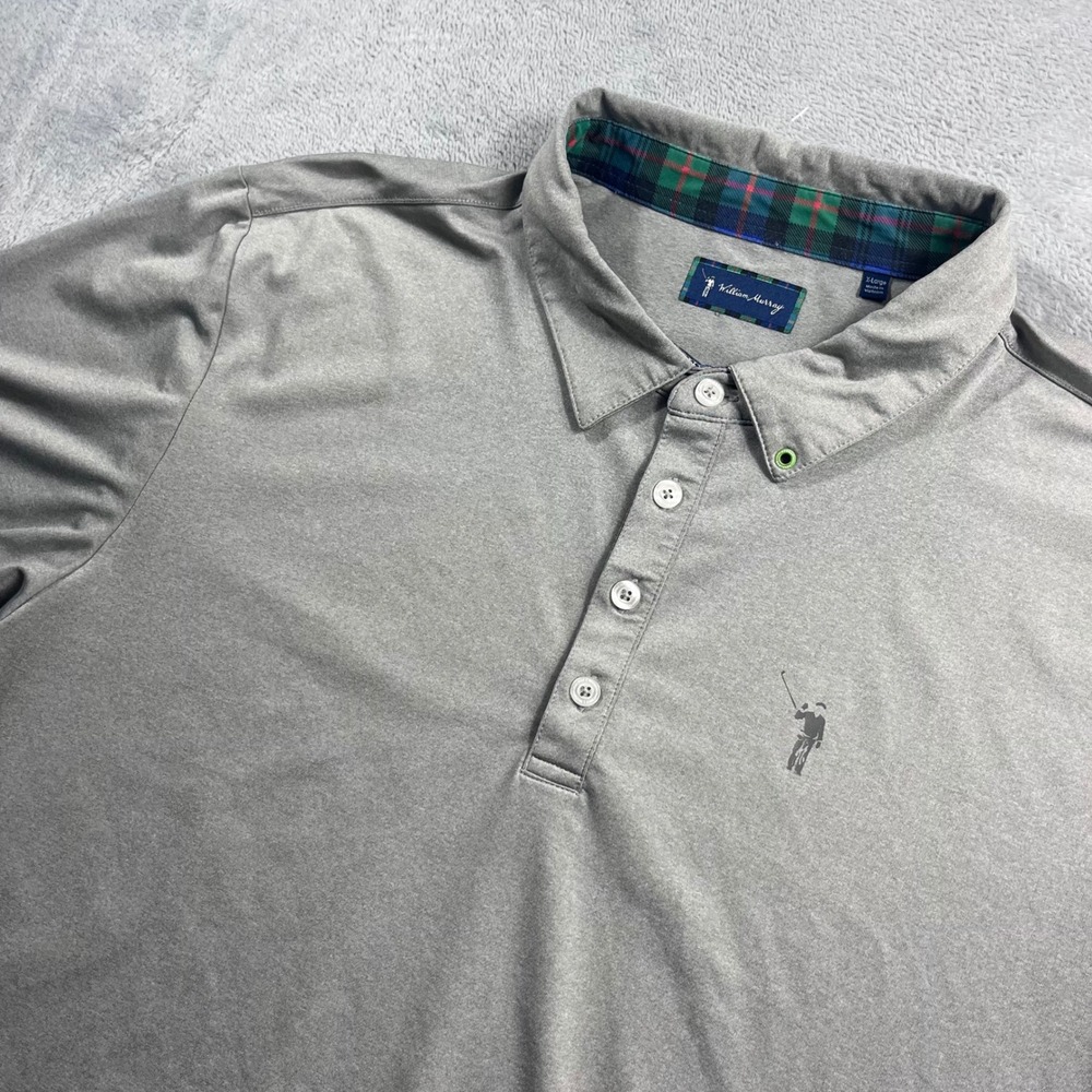 William Murray Golf Polo Shirt Mens XL Grey Plaid Trim Short Sleeve Performance